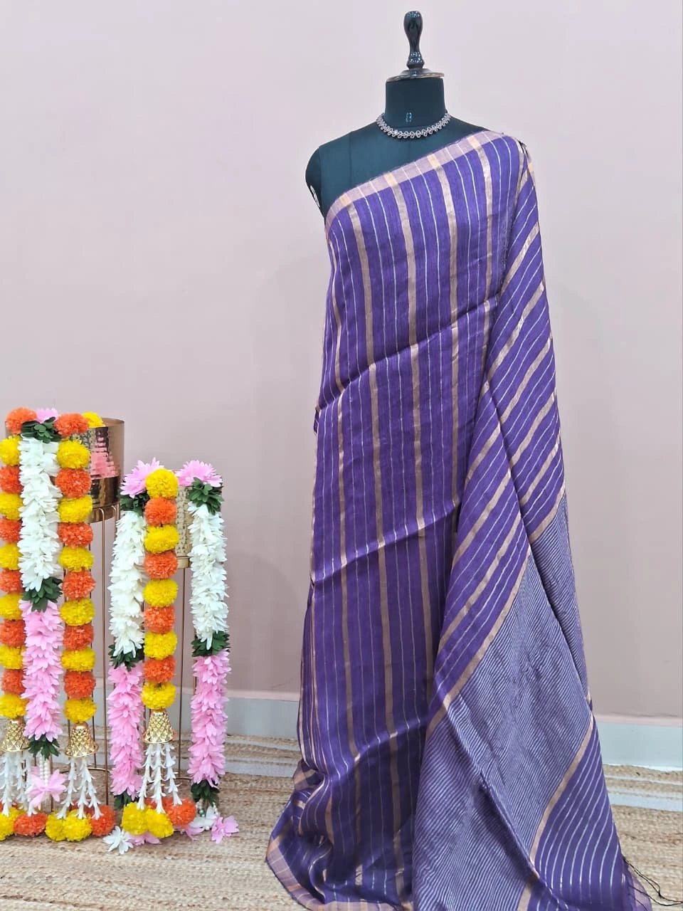 Purple Pure Silk Linen Saree