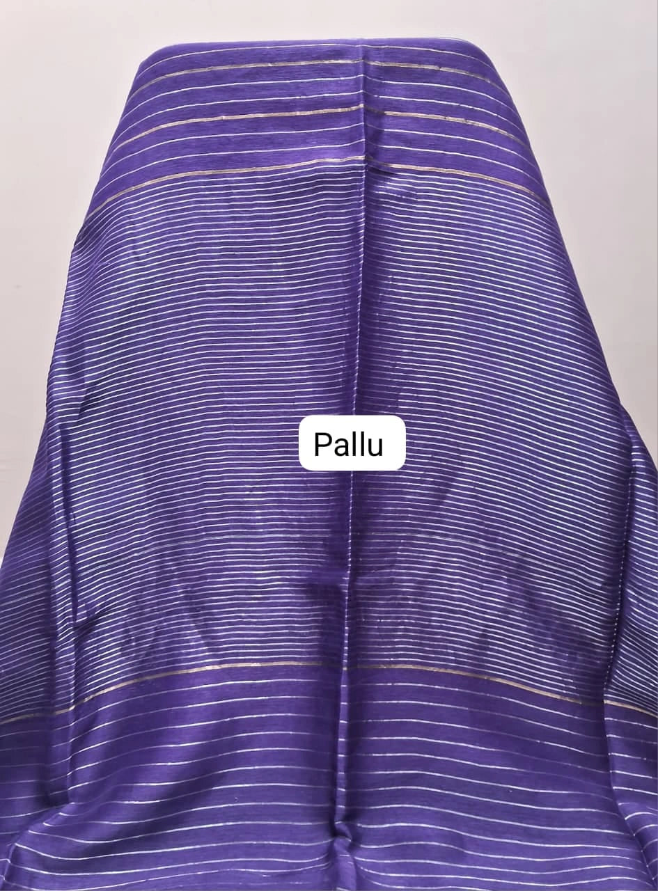 Purple Pure Silk Linen Saree pallu