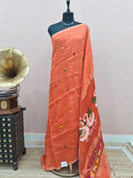 Dark Orange Pure Silk Linen Saree