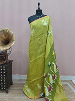 Lime Green Pure Silk Linen Saree