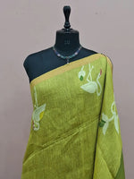 Lime Green Pure Silk Linen Saree 1