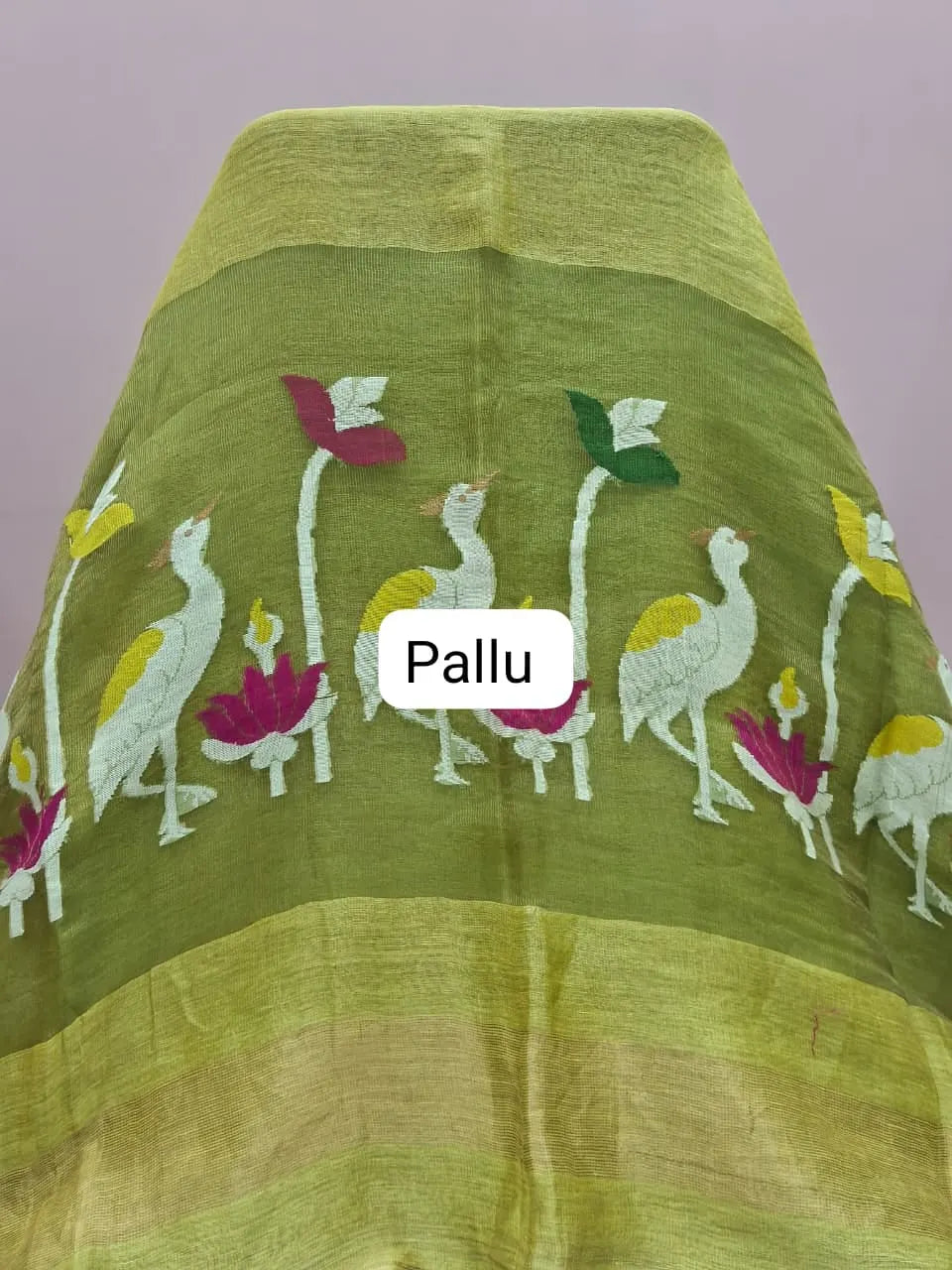 Lime Green Pure Silk Linen Saree Pallu