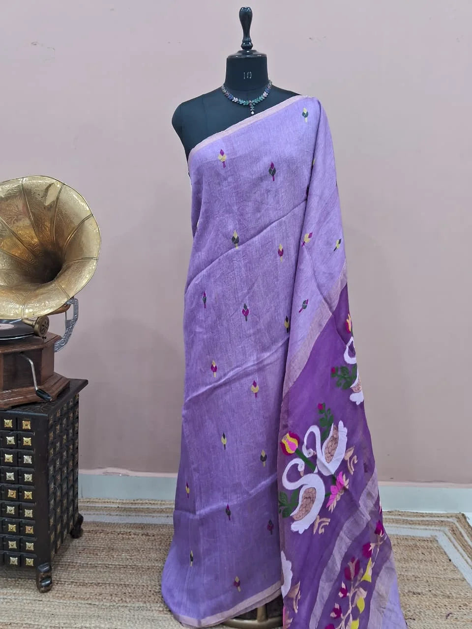 Lavender Pure Silk Linen Saree