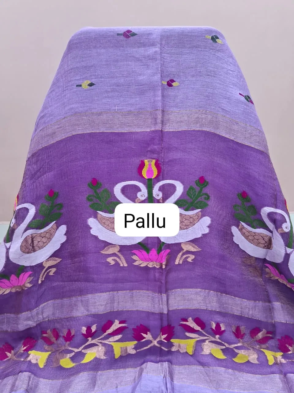 Lavender Pure Silk Linen Saree Pallu