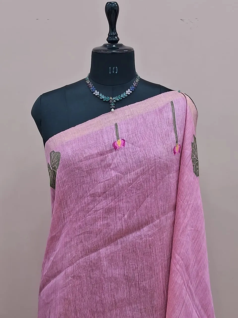 Rose Pink Pure Silk Linen Saree 1
