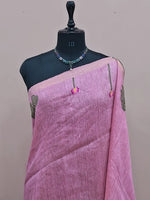Rose Pink Pure Silk Linen Saree 1
