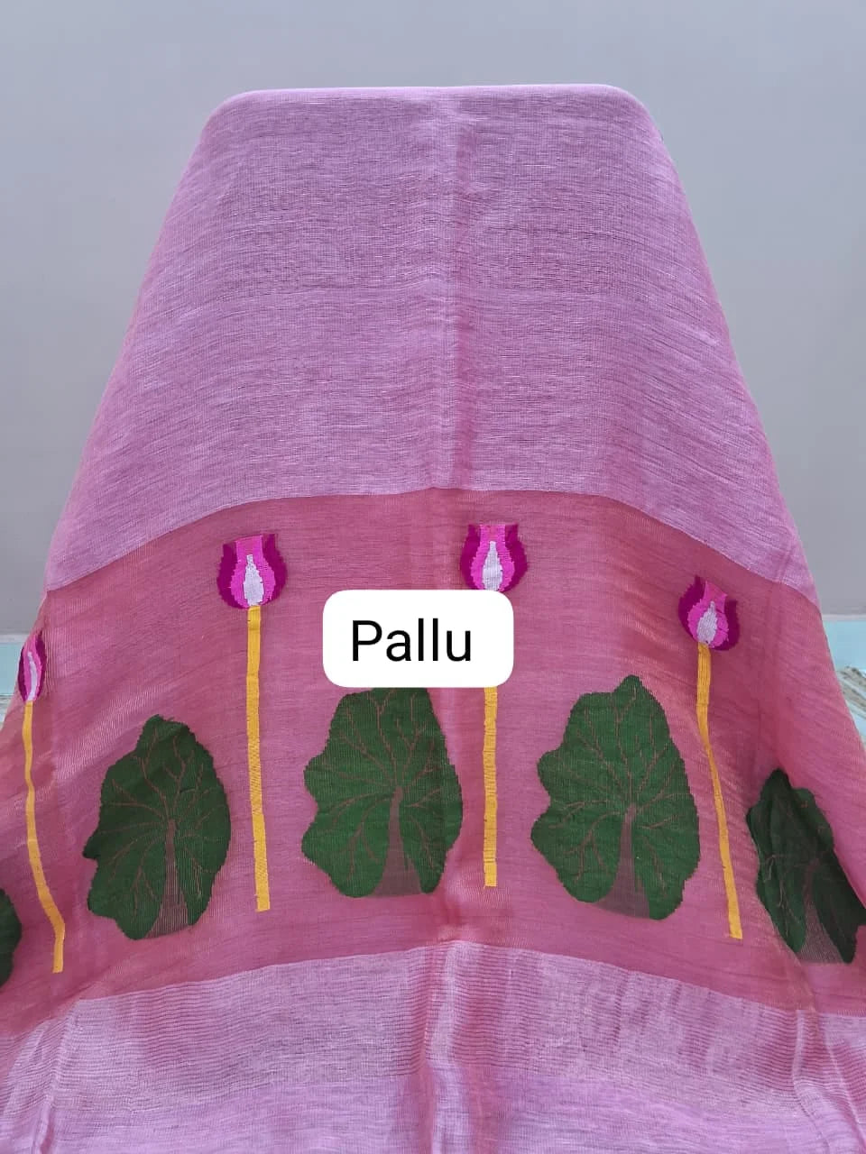 Rose Pink Pure Silk Linen Saree Pallu