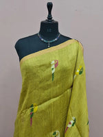Green Pure Silk Linen Saree 1