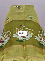 Green Pure Silk Linen Saree pallu
