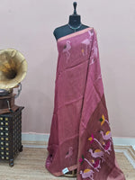Onion Pink Pure Silk Linen Saree