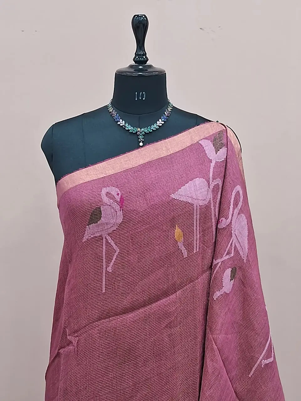 Onion Pink Pure Silk Linen Saree 1