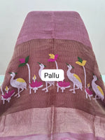 Onion Pink Pure Silk Linen Saree Pallu