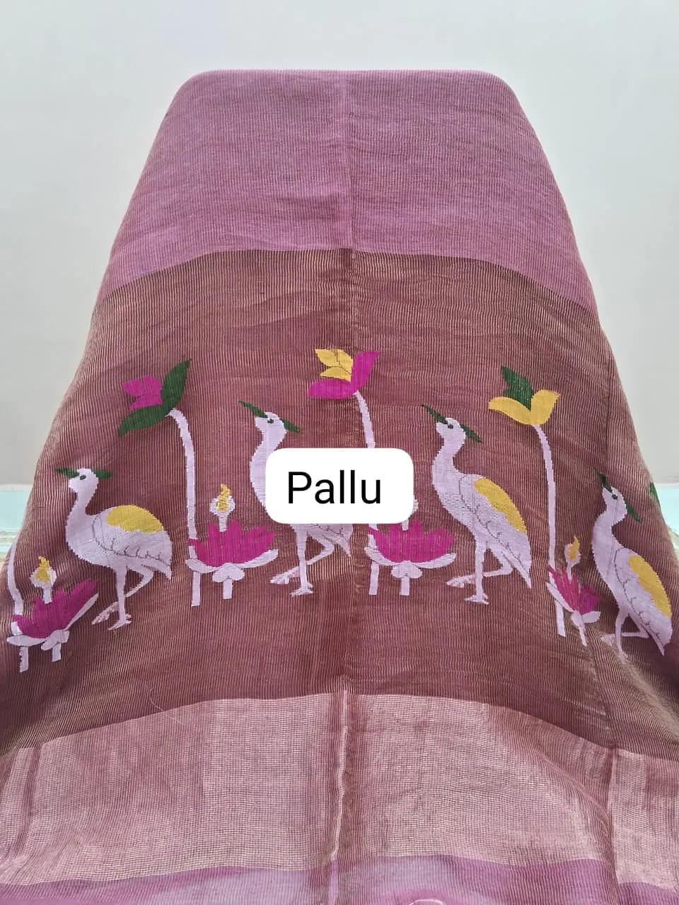 Onion Pink Pure Silk Linen Saree Pallu