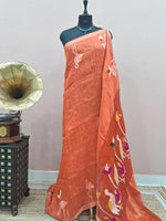 Orange Pure Silk Linen Saree 