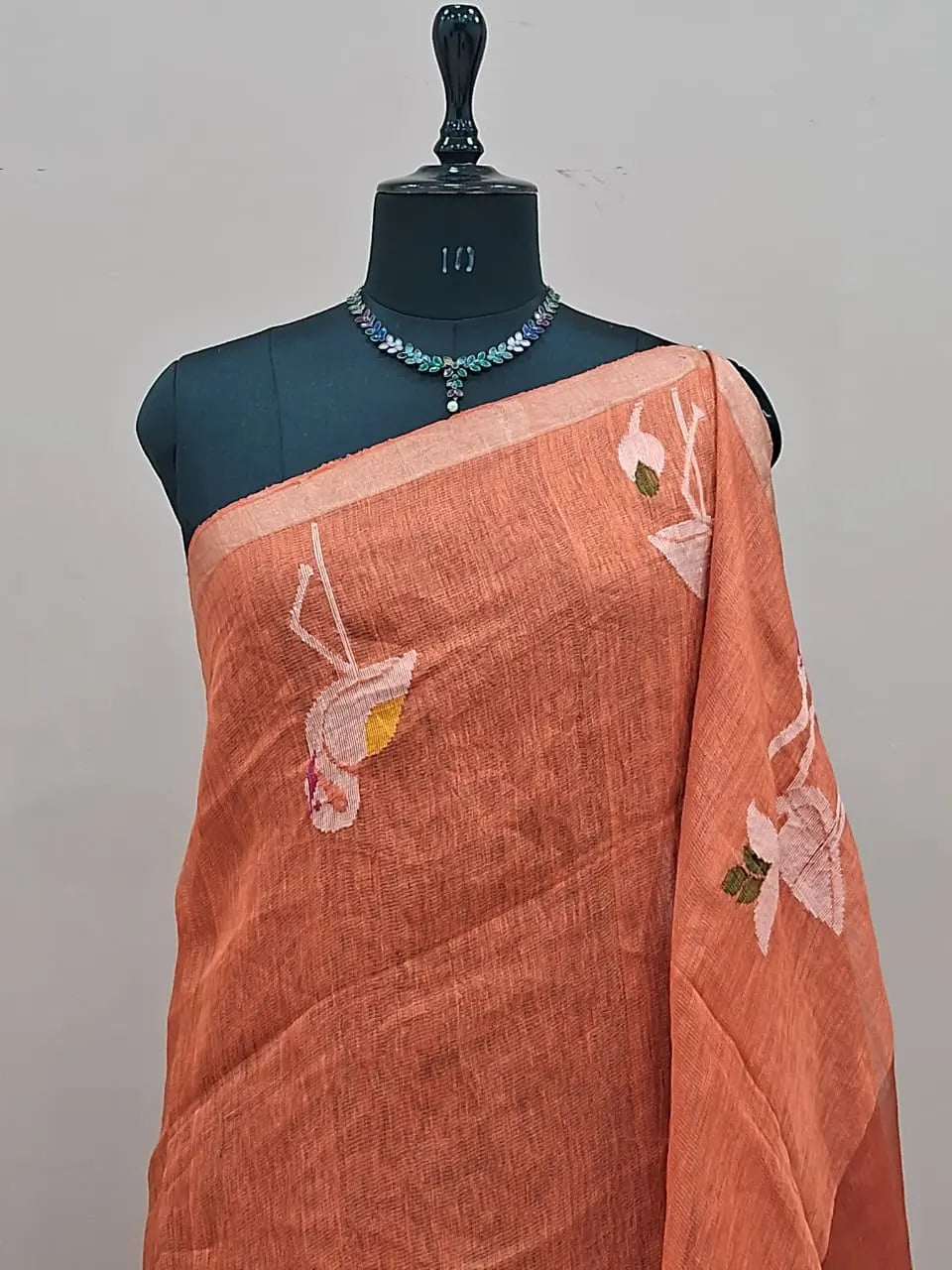 Orange Pure Silk Linen Saree 1