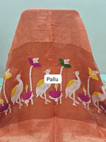 Orange Pure Silk Linen Saree Pallu