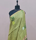Leaf Green Pure Silk Linen Saree  1