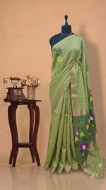 Leaf Green Pure Silk Linen Saree 