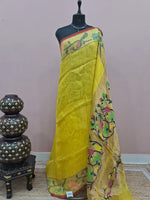 Light Yellow Pure Silk Linen Saree