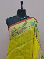Light Yellow Pure Silk Linen Saree 1