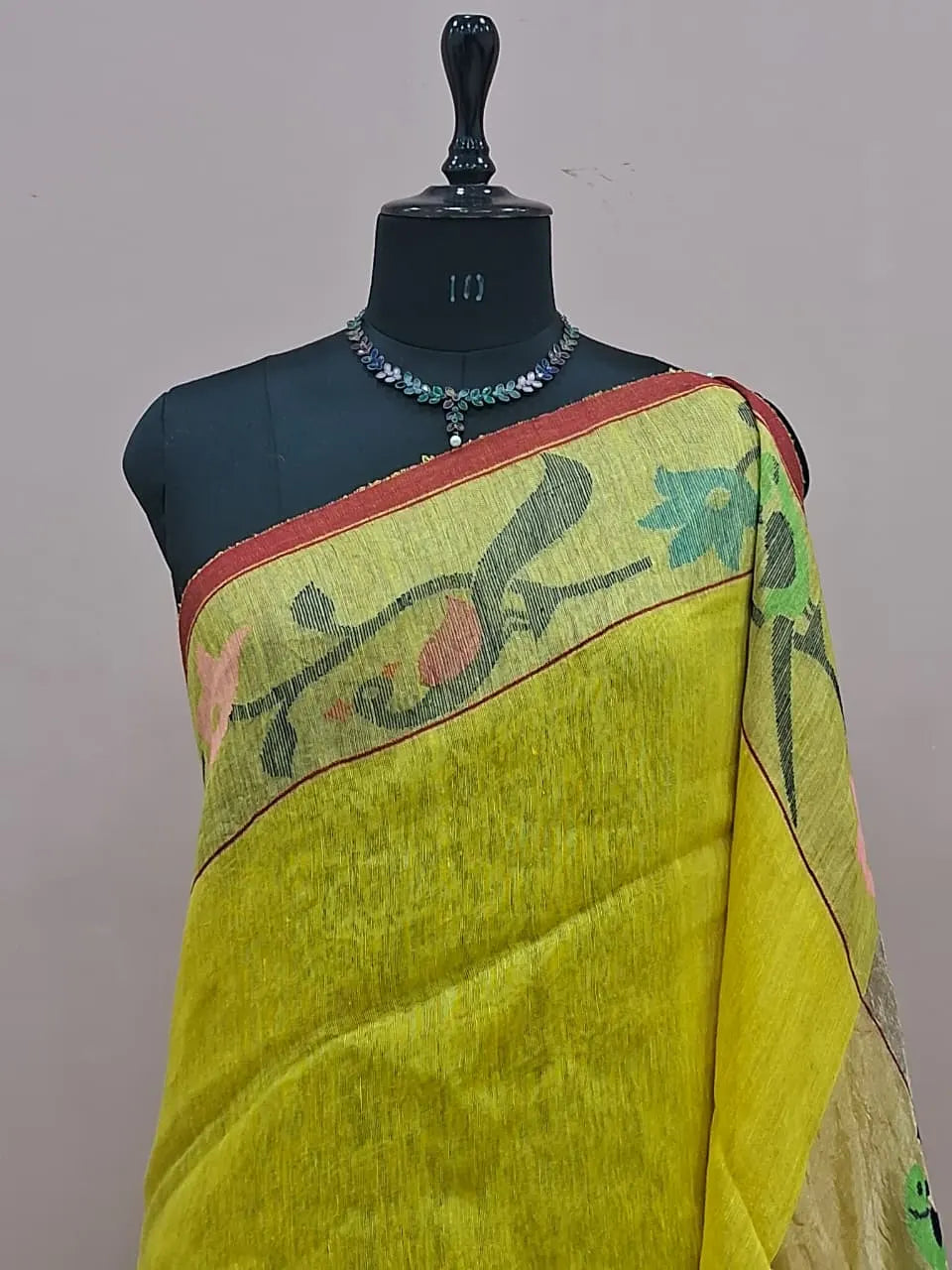 Light Yellow Pure Silk Linen Saree 1