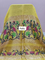 Light Yellow Pure Silk Linen Saree Pallu