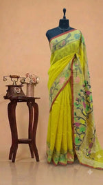 Light Yellow Pure Silk Linen Saree
