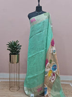 Sea Blue Pure Silk Linen Saree 