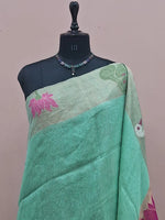 Sea Blue Pure Silk Linen Saree 1