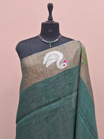 Dark Green Pure Silk Linen Saree 1