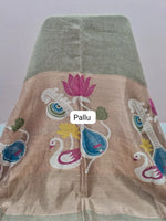 Dark Beige Pure Silk Linen Saree pallu