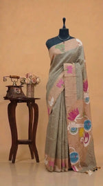Dark Beige Pure Silk Linen Saree 