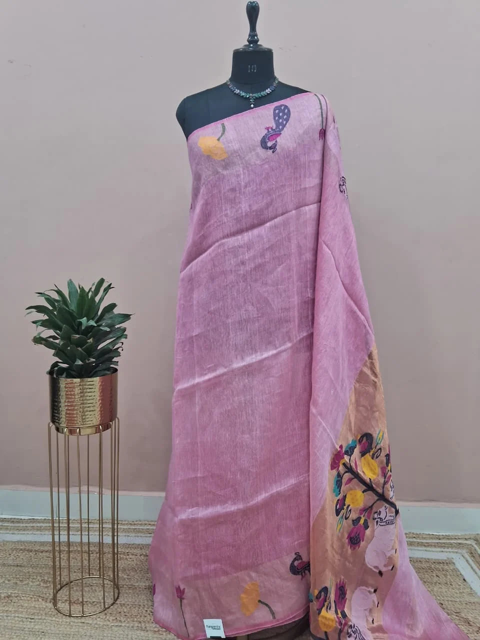 Baby Pink Pure Silk Linen Saree 