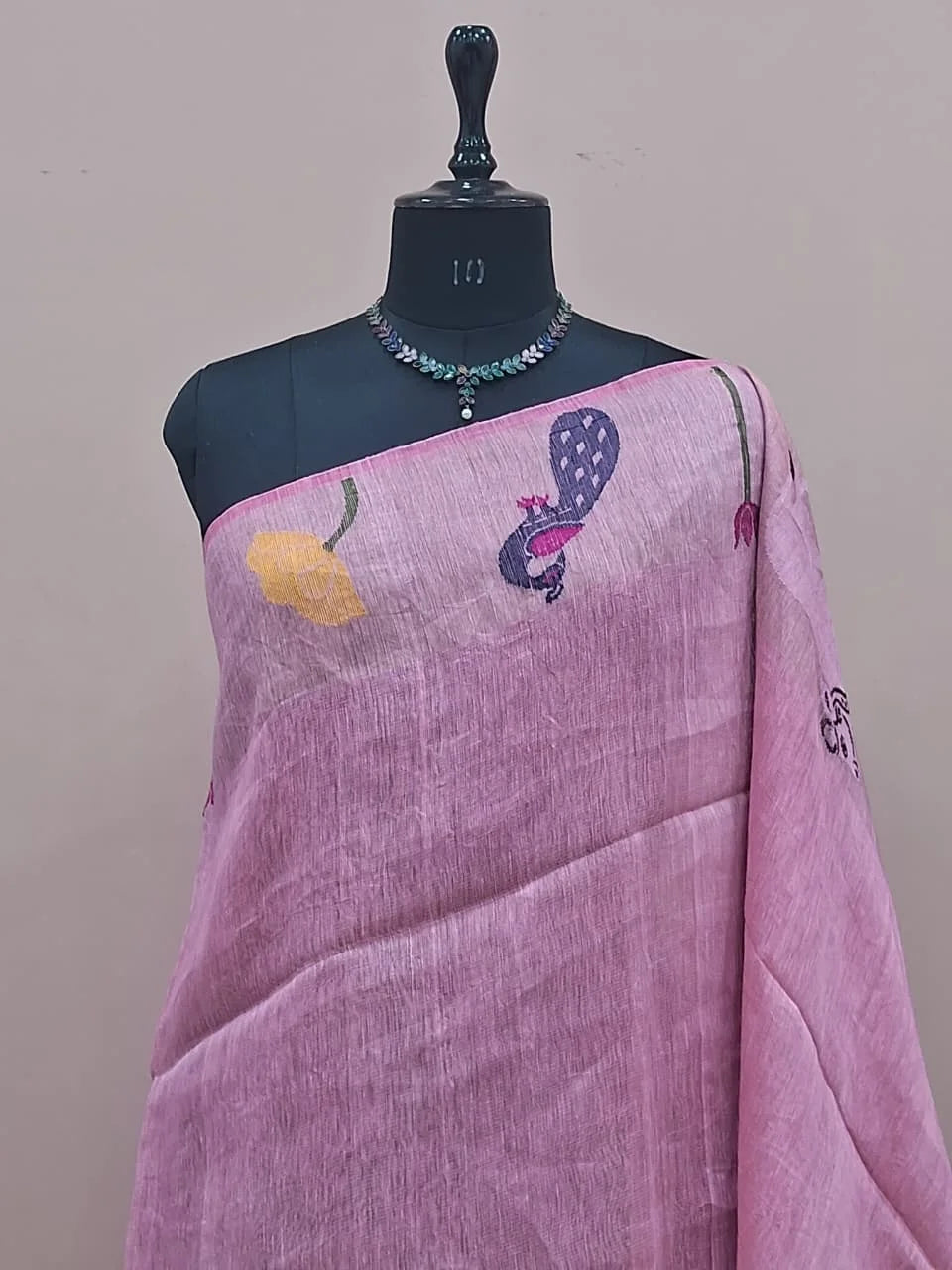 Baby Pink Pure Silk Linen Saree 1