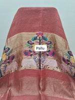 Rust Red Pure Silk Linen Saree pallu