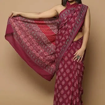 Maroon soft cotton saree