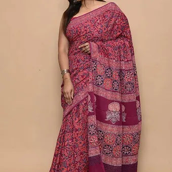 Maroon soft cotton saree