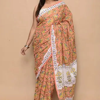 Orange soft cotton saree 