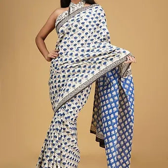 Half white soft cotton saree