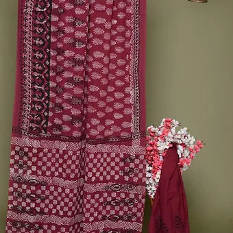 Maroon soft cotton saree