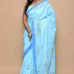 Aqua Sky blue soft cotton saree