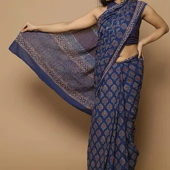 Indigo soft cotton saree