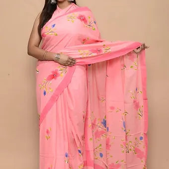 peach pink soft cotton saree