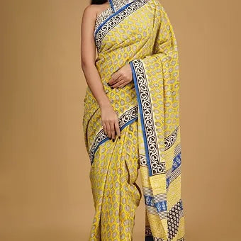 Mustard yellow soft cotton saree