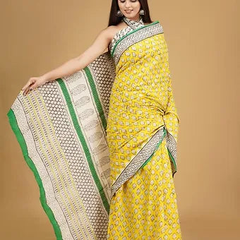 Mustard yellow soft cotton saree