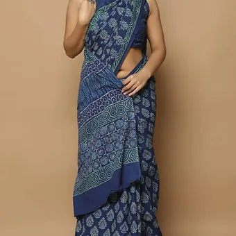 Ink blue soft cotton saree