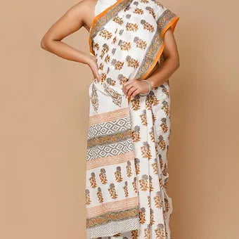 White soft cotton saree