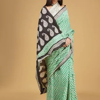 Green soft cotton saree