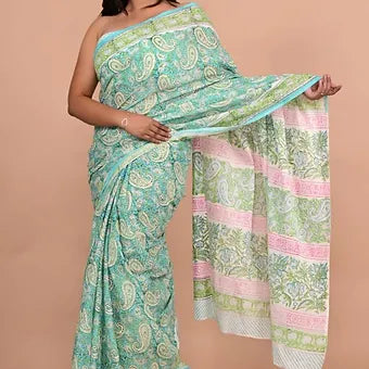 Sky blue soft cotton saree