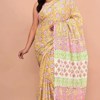 Yellow soft cotton saree